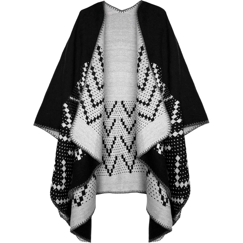 Women's Color Block Shawl Wrap Cape Open Front Po… - image 1